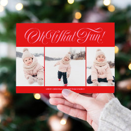 Tarjeta divertida de Navidad roja y rosa con tres 