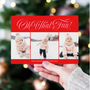 Tarjeta divertida de Navidad roja y rosa con tres