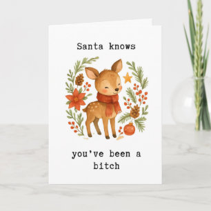 Tarjeta divertida de Navidad Santa sabe, vacacione