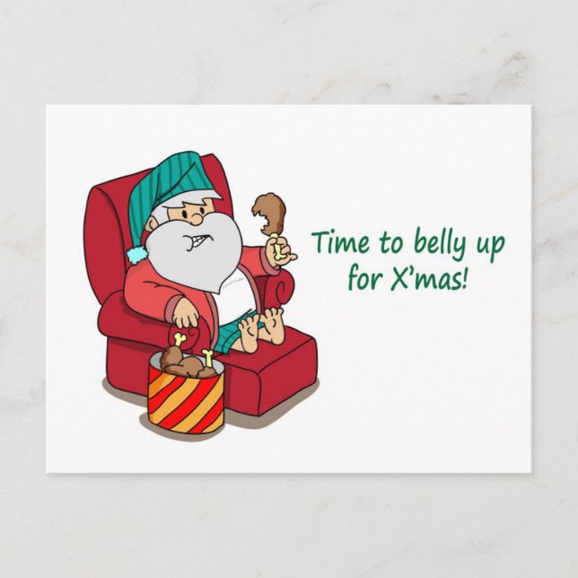 Tarjeta divertida de Navidad: Santa se pone en for (Anverso)