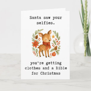 Tarjeta divertida de Navidad, Santa vio tus selfie