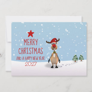 Tarjeta divertida de Navidad y Año Nuevo Reno Árbo