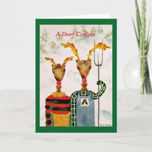 Tarjeta divertida de Navidades de parejas de renos (Anverso)