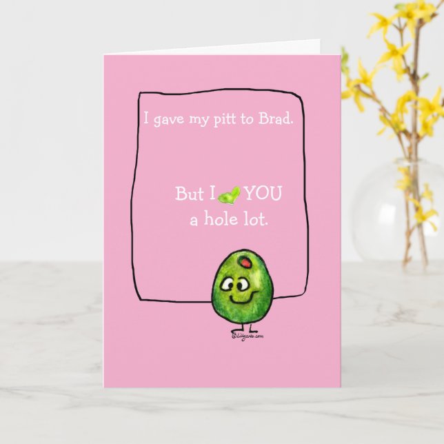 Tarjeta divertida de oliva rosa de San Valentín (flor amarilla)