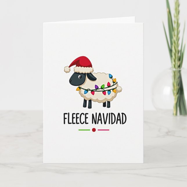 Tarjeta divertida de oveja con fleece en Navidad (Anverso)