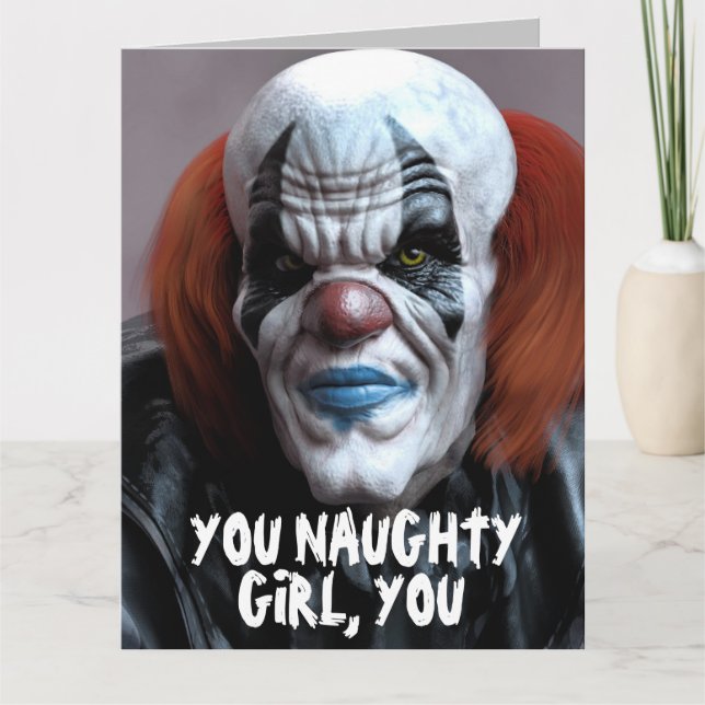 TARJETA DIVERTIDA DE PAYASO MALVADO PARA SU ABRAZO (Anverso)