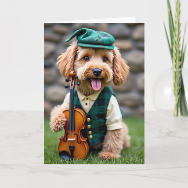 Tarjeta divertida de perro tocando el violín (Anverso)
