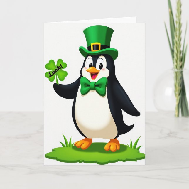 Tarjeta divertida de pingüino afortunado (Anverso)