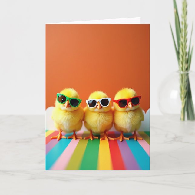 Tarjeta divertida de pollitos alegres con gafas de (Anverso)