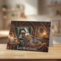 Tarjeta divertida de recuperación para tejón y gat