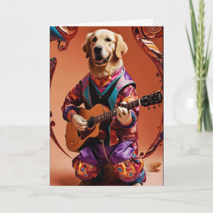 Tarjeta divertida de Rock Star con Golden Retrieve
