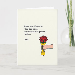 Tarjeta divertida de rosas y amor con mal poema