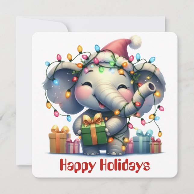 Tarjeta divertida de saludo navideño de elefante (Anverso)