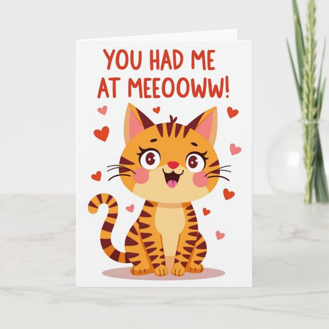Tarjeta divertida de San Valentín de gato Meow (Anverso)