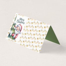 Tarjeta divertida de Santa con árbol y tipografía