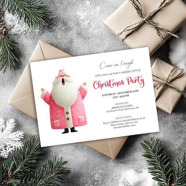 Tarjeta divertida de Santa en acuarela editable pa (Fun Watercolor Santa Editable Christmas Party Card)