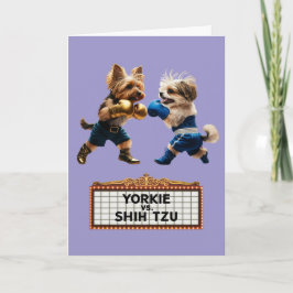 Tarjeta divertida de Yorkie vs. Shih Tzu