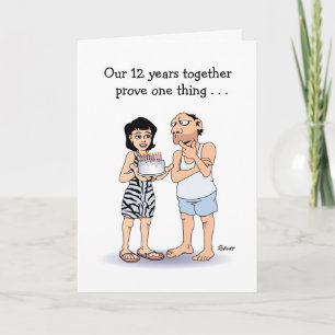 Tarjeta divertida del 12º aniversario para el mari