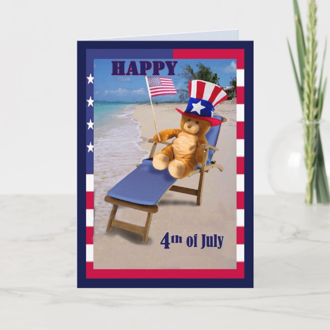 Tarjeta divertida del 4 de julio Patriotic Teddy B (Anverso)