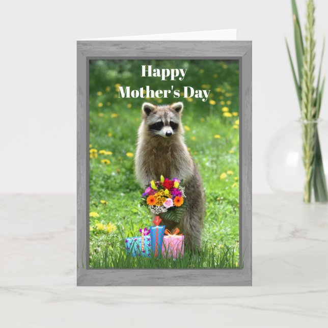 Tarjeta divertida del Día de la Madre de mapache (Anverso)