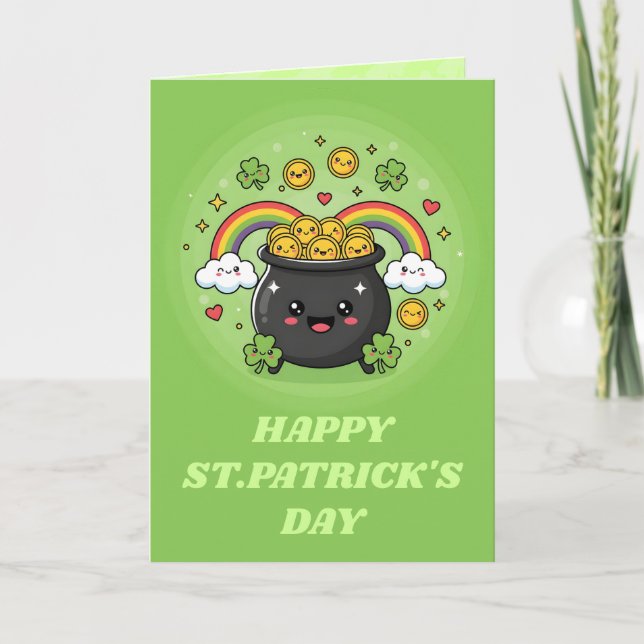 Tarjeta divertida del día de San Patricio con Olla (Anverso)
