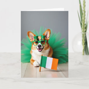 Tarjeta divertida del día de San Patricio de Corgi