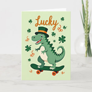 Tarjeta divertida del dinosaurio afortunado