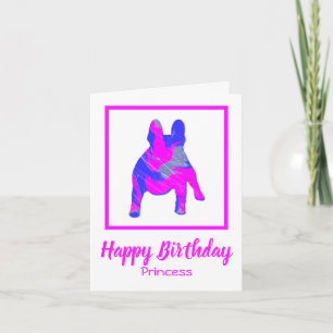 Tarjeta divertida del perro de silueta rosa del Bu