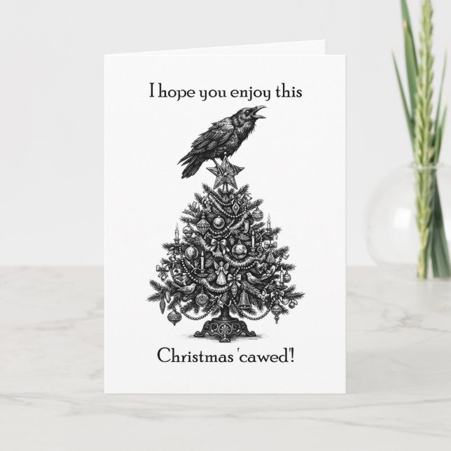 Tarjeta divertida gótica de Navidad de cuervo  (Anverso)