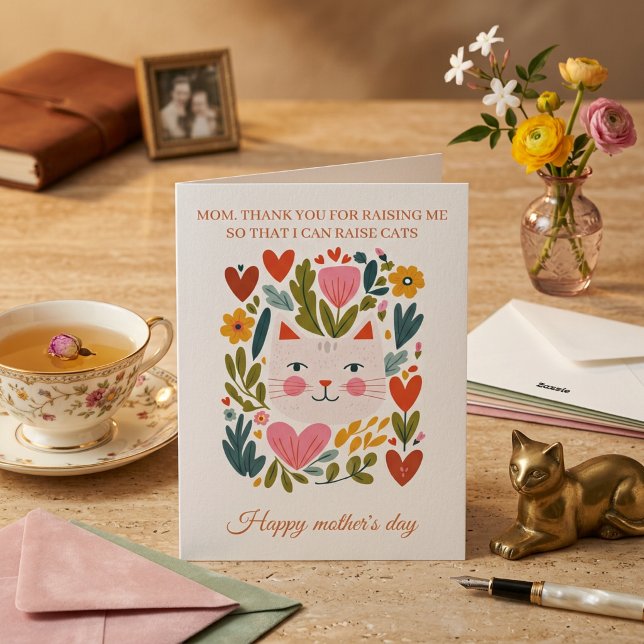Tarjeta divertida ilustrada del Día de la Madre pa (Funny Illustrated Cat Grandma Mother's Day Card from Daughter)