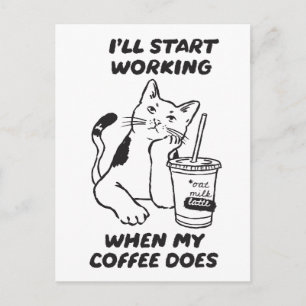 Tarjeta divertida para amantes de gatos y café
