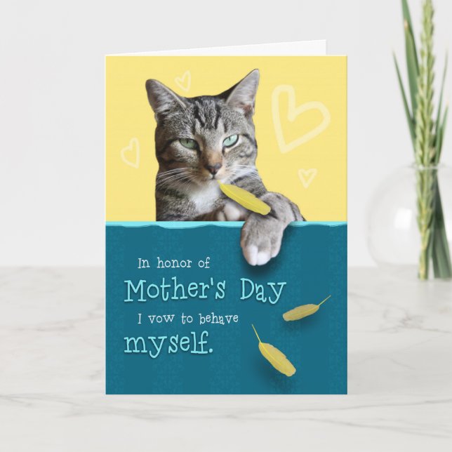 Tarjeta divertida para el día de la madre con gato (Anverso)