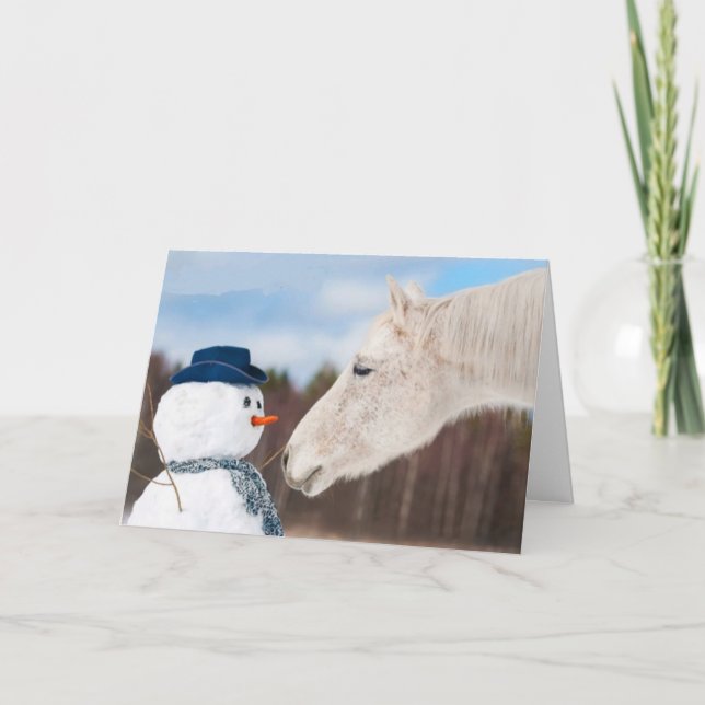 Tarjeta divertida para Navidades de caballos y nar (Anverso)