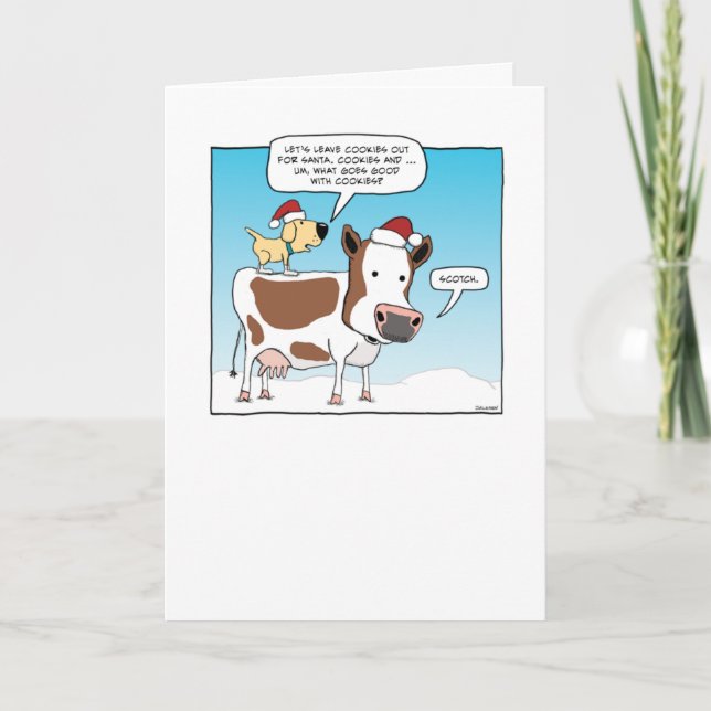 Tarjeta divertida para Navidades de perros y vacas (Anverso)