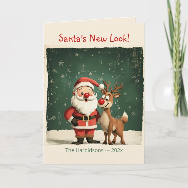 Tarjeta divertida para Navidades de renos y Santa (Anverso)