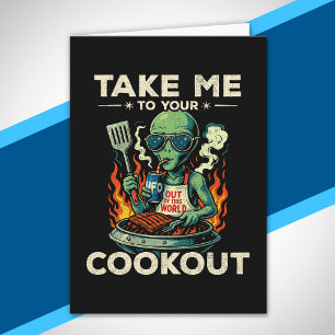 Tarjeta Divertida Parrillada de BBQ de Alien Retro OVNI Es
