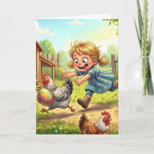 Tarjeta Divertida persecución de pollo de Pascua