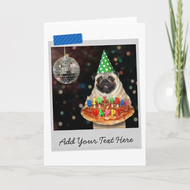 Tarjeta divertida Pizza Pug Dog (Anverso)