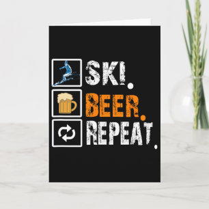Tarjeta Divertida Repetición De Cerveza De Esquí Esquí Y E