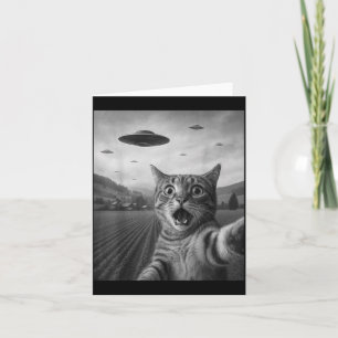 Tarjeta Divertida Selfie De Gato Sorprendido Con Gato Alie