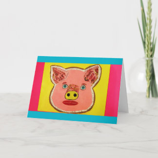 Tarjeta divertida y colorida de saludo de cerdo