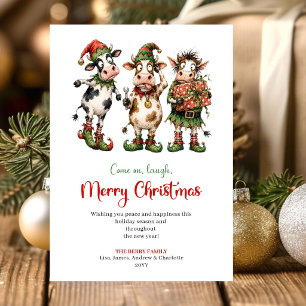 Tarjeta divertida y original de Navidad con vacas