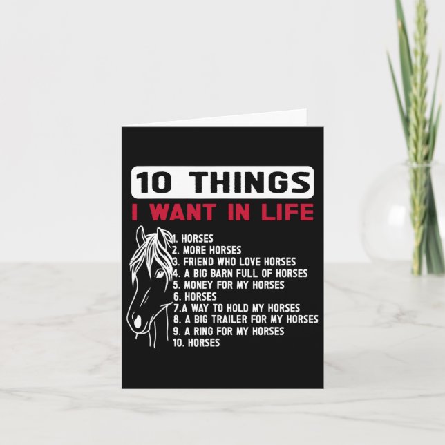 Tarjeta Divertidas 10 cosas que quiero en la vida Caballos (Anverso)