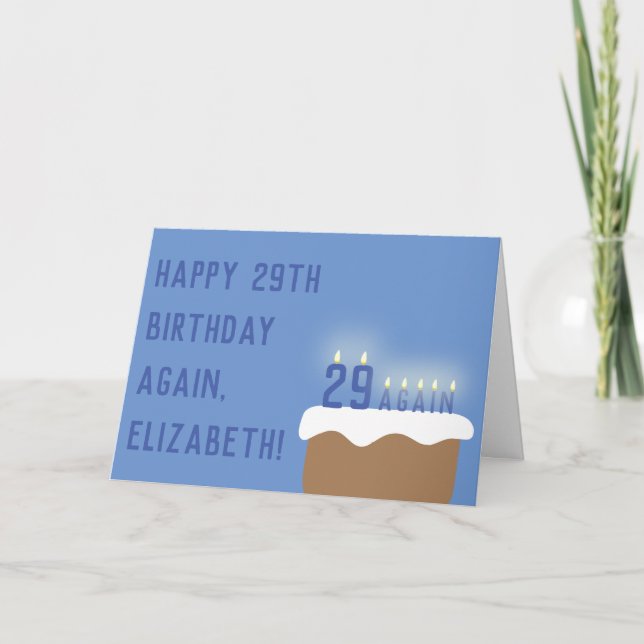 Tarjeta Divertidas 29 Velas de Torta de Cumpleaños | Azul (Anverso)