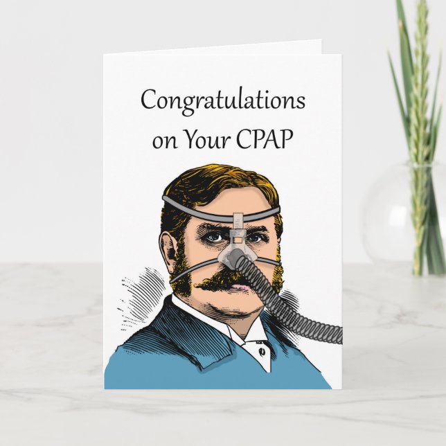 Tarjeta Divertidas felicitaciones al CPAP, hombre bigote (Anverso)