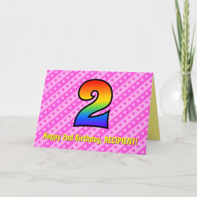 Tarjeta Divertidas Rayas Rosadas, Corazones, Arcoiris # 2d (Anverso)