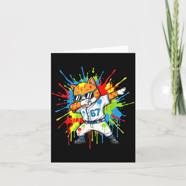 Tarjeta Divertido 67 Gato haciendo Dabbing en Baseball 6 7 (Anverso)