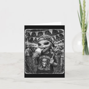 Tarjeta Divertido Alien Retro Patriótico Ovni Bandera Amer