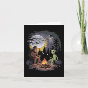 Tarjeta Divertido Alien Y Bigfoot Sening Moon Sasquatch Uf