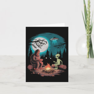 Tarjeta Divertido Alien Y Bigfoot Sening Moon Sasquatch Uf